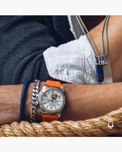 Bulova Marine Star Men s Silver Orange Silicone Strap Watch Bulova